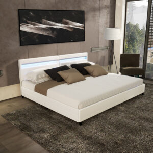 Home Deluxe Lit LED avec tiroirs NUBE - 200 x 200 cm sans matelas Blanc