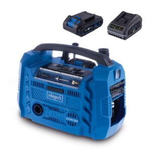 Hybrid-Kompressor Airforce 6 Scheppach - 10,3bar | ölfrei | 2 USB-Anschlüsse | 3 Antriebsarten | inkl. 2Ah Akku + 2,4A Ladegerät