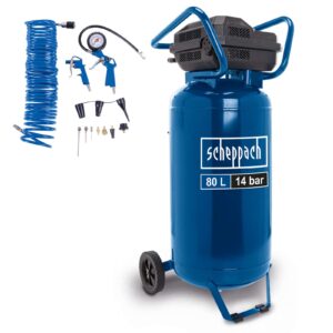 Kompressor stehend HC85V Scheppach - 14 bar | 330 l/min | ölfrei | inkl. Zubehörset + 10m Schlauch