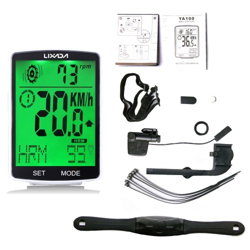 LIXADA 3 in 1 Drahtloser Fahrradcomputer Multifunktionaler LCD-Bildschirm Fahrradcomputer mit Herzfrequenzsensor Mountainbike-Tachometer Kilometerzähler IPX7 Wasserdichtes Radfahren Stoppuhr mit messbarer Temperatur