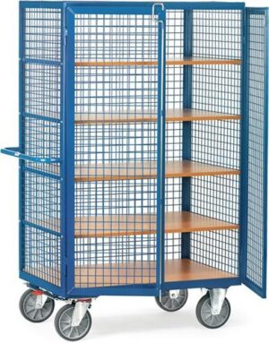Etagenwagen L1170xB740xH1792mm, Trgf.750kg 4 Etagen Drahtgitter,m.Flügeltür SV