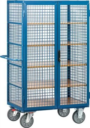 Etagenwagen L1170xB745xH1792mm, Trgf.750kg 4Etagen Drahtgitter m.Flügeltür TR