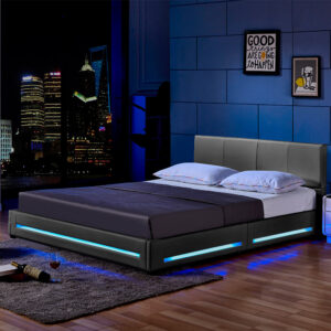 Home Deluxe Lit LED ASTEROID avec matelas - 180 x 200 cm gris foncé