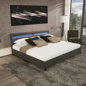Home Deluxe Lit LED avec tiroirs NUBE - 200 x 200 cm sans matelas Gris foncé
