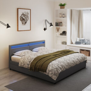 Home Deluxe Lit de famille avec tiroirs NUBE - 270 x 200 cm avec matelas Gris foncé