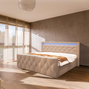 Home Deluxe Lit rembourré avec matelas et surmatelas VELARA - 180 x 200 cm Beige