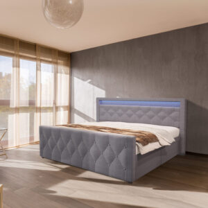 Home Deluxe Lit rembourré avec matelas et topper VELARA - 140 x 200 cm gris foncé