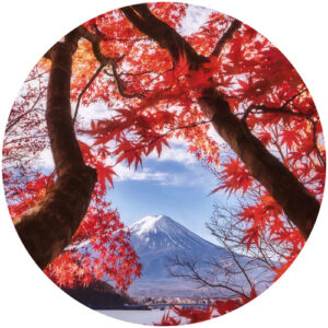 K&L Wall Art Vliestapete "Runde Vliestapete", Berg Vulkan Fuji Herbst Küchen, mehrfarbig, matt - bunt