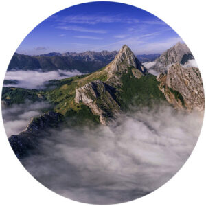 K&L Wall Art Vliestapete "Runde Vliestapete", Cuadrado Nebel Gebirge Natur, mehrfarbig, matt - bunt