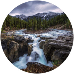 K&L Wall Art Vliestapete "Runde Vliestapete", Cuadrado Wasserfall Wald Vintage, mehrfarbig, matt - bunt