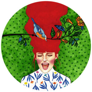 K&L Wall Art Vliestapete "Runde Vliestapete", Hülya Frühlingsbote Retro Kunst, mehrfarbig, matt - bunt