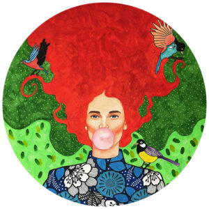 K&L Wall Art Vliestapete "Runde Vliestapete", Hülya Rote Zorae Frau, mehrfarbig, matt - bunt