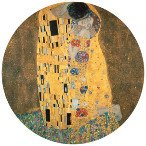K&L Wall Art Vliestapete "Runde Vliestapete", Klimt Kunst Der Kuss Gemälde Gold, mehrfarbig, matt - bunt