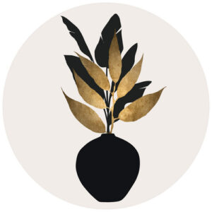 K&L Wall Art Vliestapete "Runde Vliestapete", Kubistika Blumen gold schwarz, mehrfarbig, matt - bunt