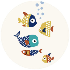 K&L Wall Art Vliestapete "Runde Vliestapete", Kubistika Bunte Fische Kinder, mehrfarbig, matt