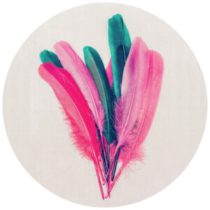 K&L Wall Art Vliestapete "Runde Vliestapete", Kubistika Feder Rosa Boho Deko, mehrfarbig, matt - bunt