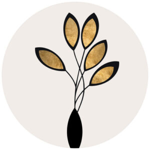 K&L Wall Art Vliestapete "Runde Vliestapete", Kubistika Gold Schwarz Blumen, mehrfarbig, matt - bunt