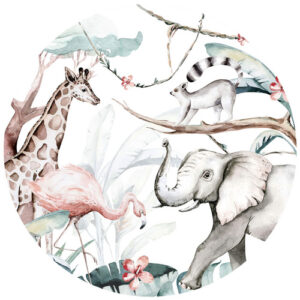 K&L Wall Art Vliestapete "Runde Vliestapete", Kvilis Tiere Giraffe Elefant, mehrfarbig, matt - bunt