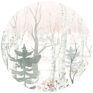 K&L Wall Art Vliestapete "Runde Vliestapete", Kvilis Winter Wald Aquarell, mehrfarbig, matt - bunt