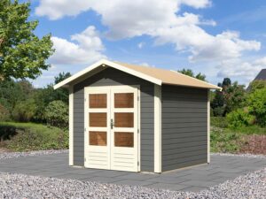 Karibu Carlos Satteldach Gartenhaus (ohne Boden, terragrau, B 244 x H 230 x T 244)""