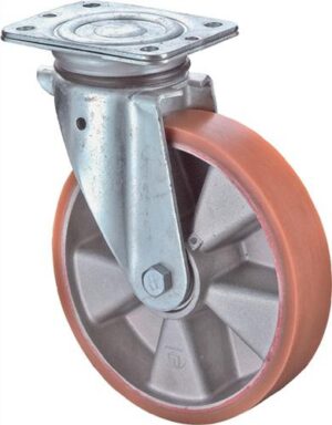 Lenkrolle D.200mm Trgf.600kg, m.Platte Guß-PUR