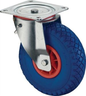 Lenkrolle m.Festst.D.260mm, Trgf.160kg m.Platte Rollenlager Gum.blaugrau