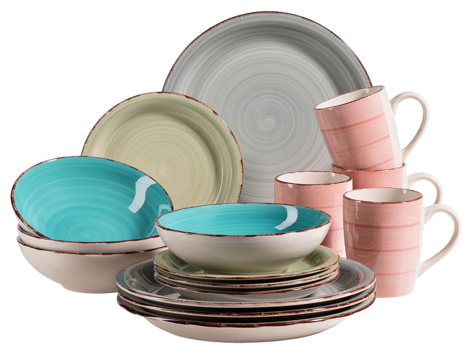 MÄSER Serie Lumaca, Kombiservice 16-tlg, Keramik Geschirr-Set (Laguna, Rauchblau, Koralle)