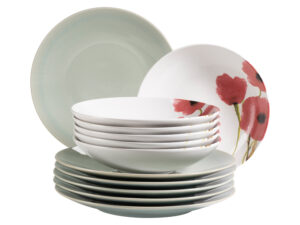 MÄSER Teller-Set "Ossia", 12-teilig (Grün / Rot / Weiß)