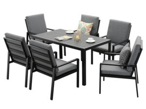 MeXo Gartenmöbel "Dining Set Levante", inkl Polster (6-Sitzer, Schwarz / Dunkelgrau)