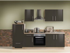 Menke Küchenblock Premium 270/280/300/310cm (ohne Geschirrspüler, 270 cm / Lava, Frei Bordsteinkante)