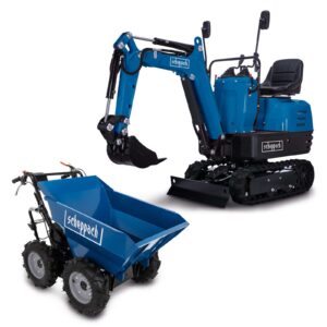 Minibagger EXC815 + Dumper DP3000 Scheppach - 8,5 PS | 2330mm Grabweite | 690mm Spurbreite | 5,6PS 300 kg Belastung