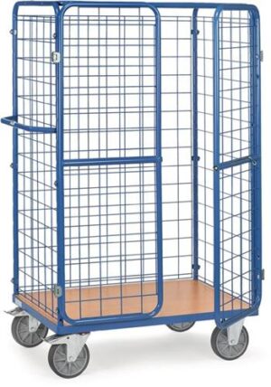 Paketwagen Drahtgitterverkleidung, L1200xB800mm brillantblau m.Flügeltüren u.Dach