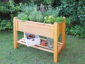 Promadino Kräuterbeet, Hochbeet mit Ablage, inkl. Pflanzfolie, (honigbraun, M)