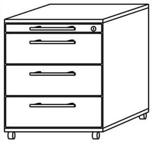Rollcontainer Belo H590xB428xT580mm, Buchedekor 3 Schubl.