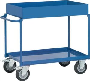 Tischwagen Bügel waager. 2Stahlblechwan., L850xB500mm H.1x150mm/1x40mm brillantbl.