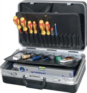 Werkzeugsortiment 46-tlg.Schalenkoffer, m.Rahmen a.Alu.f.Elektriker