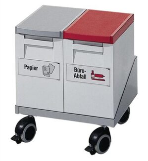 Wertstoffsammler 2x15l H460xB405xT350mm, grau rot/grau fahrbar