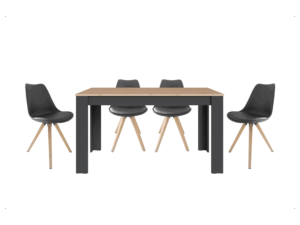 byLIVING Tischgruppe (Tisch + 4 Stühle) (Esstisch 140x80x75cm, Schwarz)
