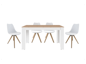 byLIVING Tischgruppe (Tisch + 4 Stühle) (Esstisch 140x80x75cm, Weiß)