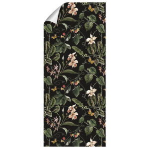 mySPOTTI Vliestapete "Midori", Blumenmuster, schwarz/rosa/grün, matt - bunt